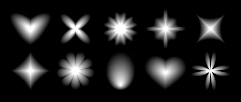 Black smooth blurred gradient form set. Grunge blurry aura shape collection Illustrazione stock