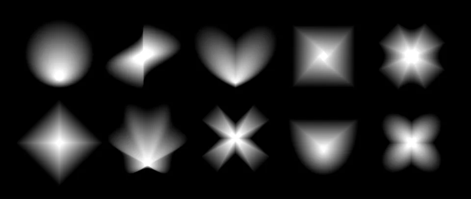 Black smooth blurred gradient form set. Grunge blurry aura shape collection Stockillustratie