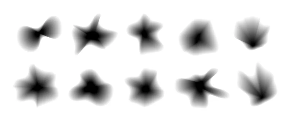 Black smooth blurred gradient form set. Grunge goth blurry aura shape collection Stock Illustration