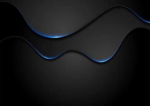 Black smooth elegant waves with blue neon light abstract background イラスト素材
