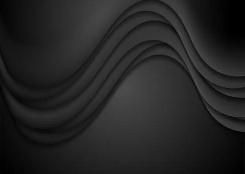 Black smooth waves abstract elegant background Stock Illustration