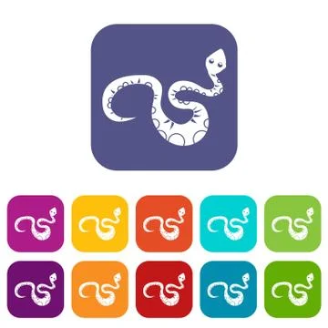 Black snake icons set flat 스톡 일러스트