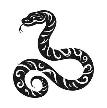 A black snake with a pattern on a white background. Vector illustration Stock Illustration