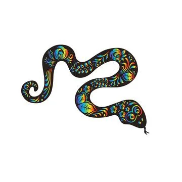 Black snake, python with floral rainbow painting, vector illustration Stock Illustration