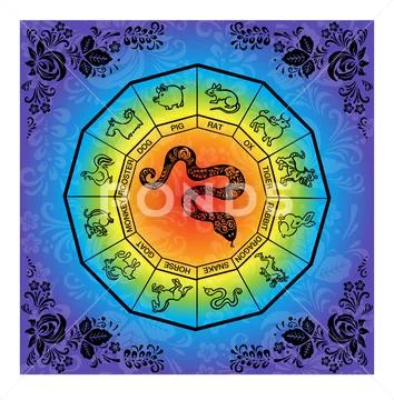 Black snake, python with floral rainbow painting, vector 스톡 일러스트