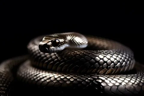 Black snake python isolated black background Stock Photos