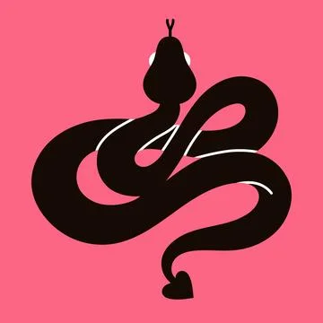 Black snake serpent. Flat vector mystical illustration. Logo design, tattoo Stock Illustration