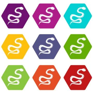 Black snake wriggling icon set color hexahedron Stock-Illustration