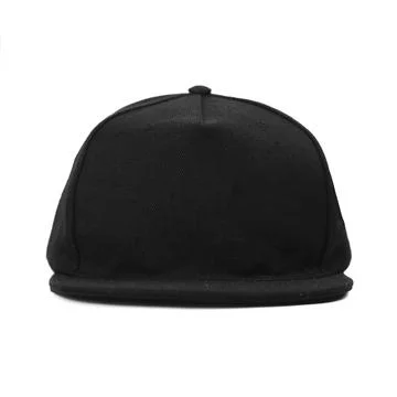 Black snapback caps mockup on a clean background, front and back side. Stock Photos