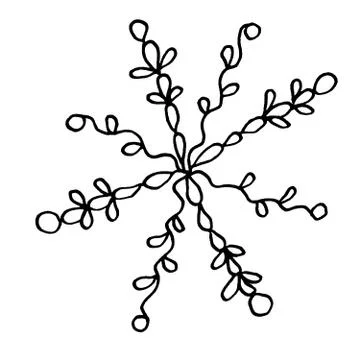 Black Snowflake isolated on white background. Line art, doodle, sketch, hand Illustrazione stock