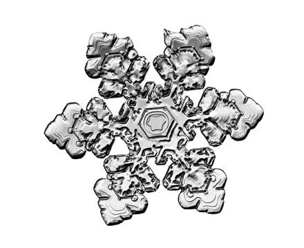 Black snowflake isolated on white background. Illustration based on macro photo Stock Illustration