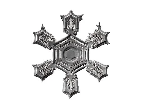 Black snowflake isolated on white background. Illustration based on macro photo Stock Illustration