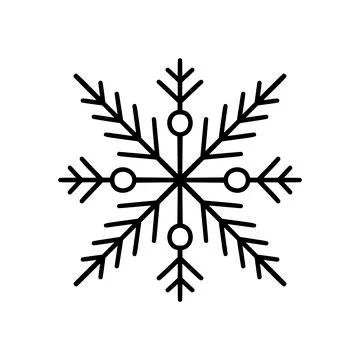 Black snowflake line icon vector with circles and arrow branches, geometric Stock Illustration