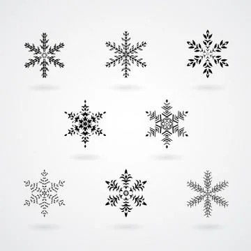 Black Snowflakes Crystals Stock Illustration