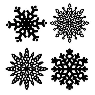 Black snowflakes set of doodle. Winter elements illustration style. Hand drawn Stock Illustration