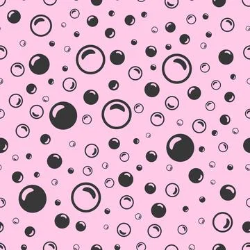Black soap bubbles on a light pink background Stock Illustration