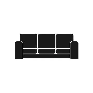 Black Sofa flat line icon. Apartment furniture sign, vector illustration of.. Stock Illustration