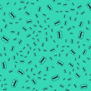 Black Sofa icon isolated seamless pattern on green background.  Vector Illustrazione stock