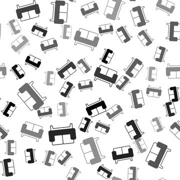 Black Sofa icon isolated seamless pattern on white background. Vector Illustrazione stock