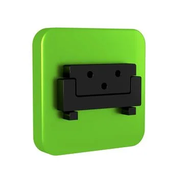 Black Sofa icon isolated on transparent background. Green square button. Illustrazione stock
