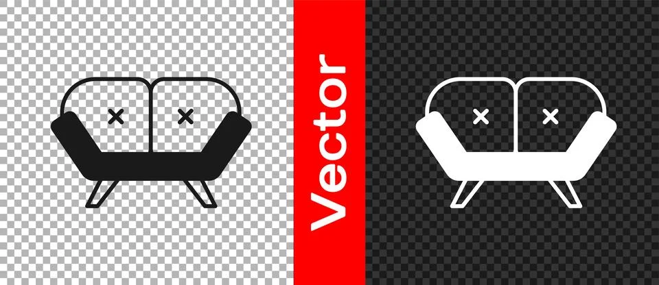 Black Sofa icon isolated on transparent background.  Vector Stock Illustration