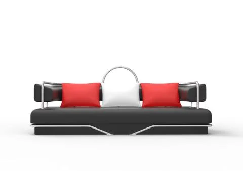 Black Sofa With Red And White Pillows Stock Illustration