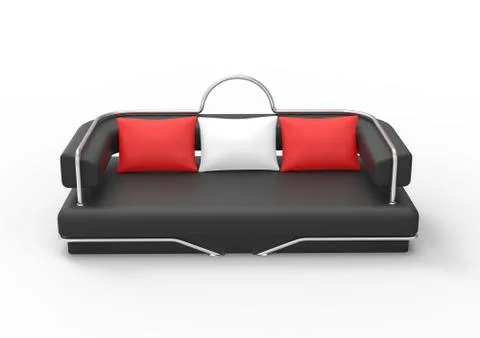 Black Sofa With Red And White Pillows Stock Illustration