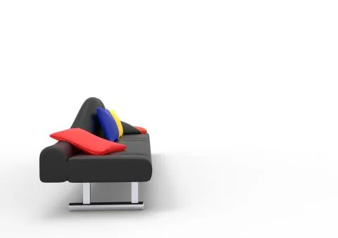 Black Sofa With Red Pillow - Side View Stock Illustration
