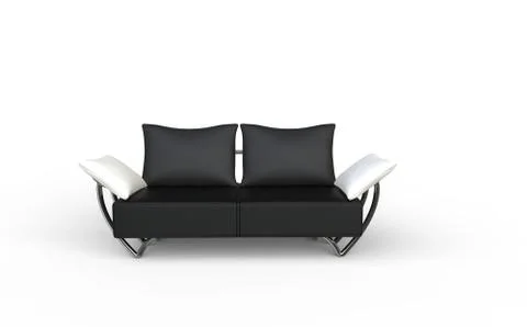 Black Sofa With White Pillows Front View Stock Illustration