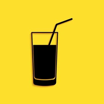 Black Soft drink icon isolated on yellow background. Long shadow style. Vector Stock Illustration