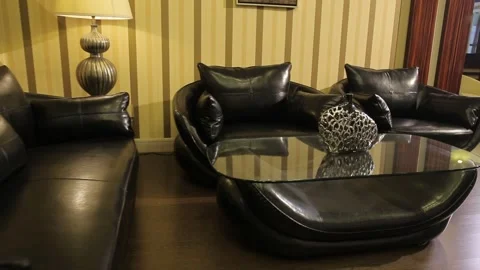 Black soft sofa 4 Stock-Footage 318840431