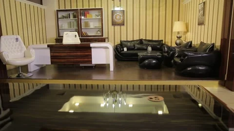 Black soft sofa and white office furniture 1 Stock-Footage 318840520