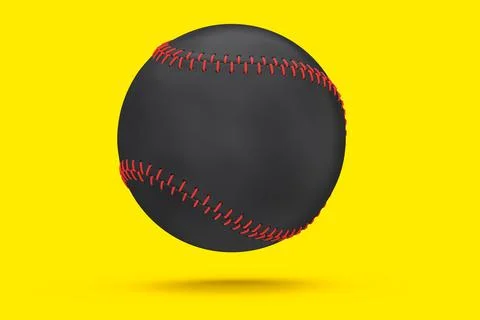 Black softball or baseball ball isolated on yellow background. Stock Illustration