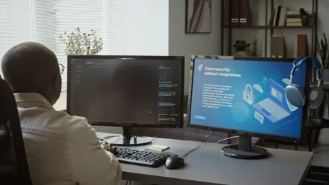 Black Software Developer Coding Cybersecurity on Computer Stock-Footage 348144668