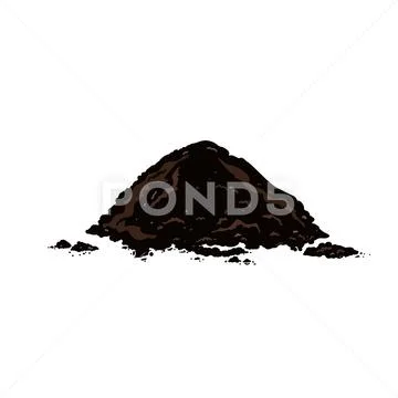 Black soil pile, dirt or humus mound in front view isolated on white  background: Graphic #231861761