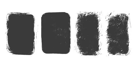 Black soiled grunge text boxes set. Callouts rectangles frames. Linocut rolled Illustrazione stock