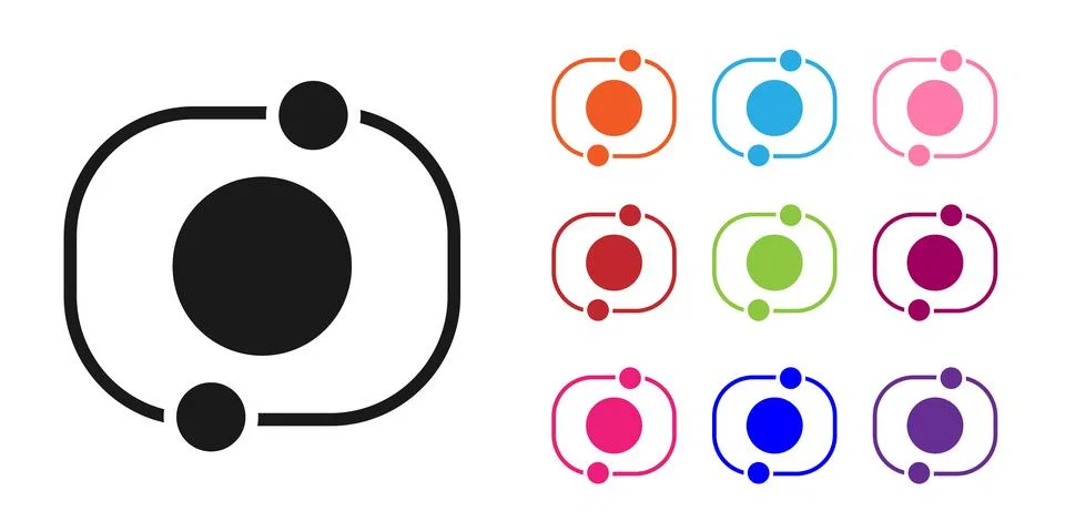 Black Solar system icon isolated on white background. The planets revolve around Stock Illustration