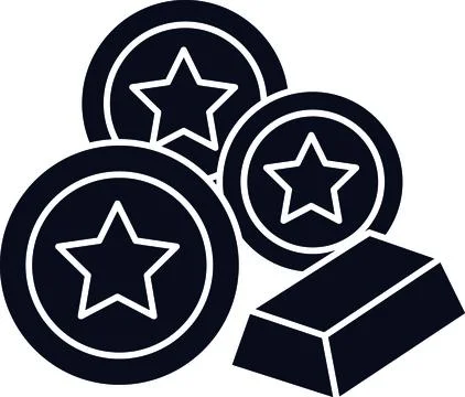 Black Solid Coins with Star and Gold Bar Icon for Financial Wealth Money Sav イラスト素材
