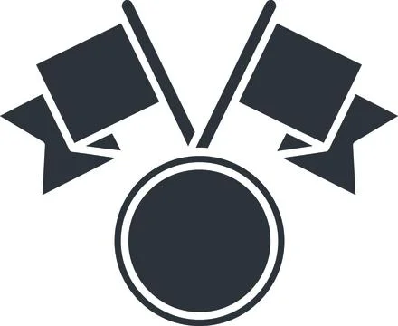Black solid medal icon with winner flags for trophy award ceremony Stock Illustration