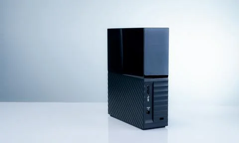 Black solid state external hard drive on white background, perfect for digi.. Stock Photos