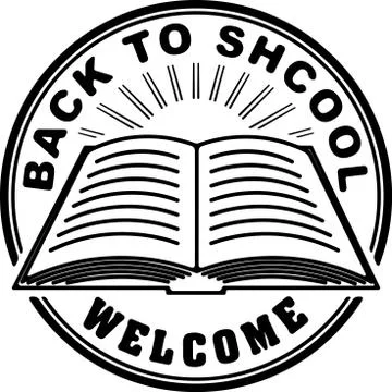 Black solid style rubber stamp template with book and caption Back to school  Stock Illustration