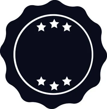 Black solid wavy circle seal badge with three stars, Silhouette guarantee st Stock Illustration