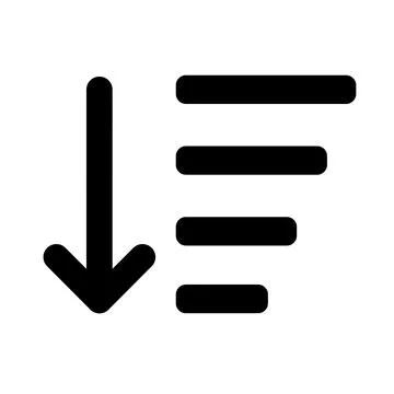 Black sort icon with arrow and horizontal lines for user interface design Stock Illustration