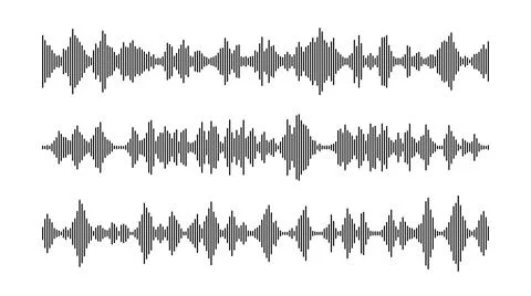Black sound wave bars set. Music, podcast, audio track samples or voice messages Stock Illustration