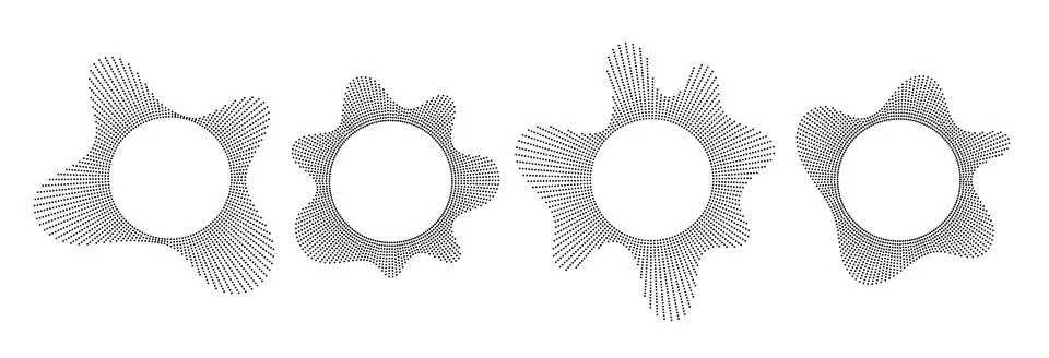 Black sound wave line pattern set. Radial audio, music or voice icon collection Illustrazione stock