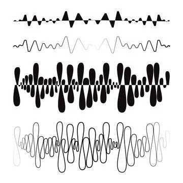Black sound waves logo set on white background. Modern music equalizer elements Stock Illustration