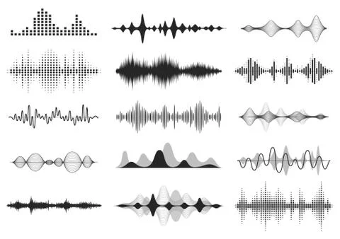 Black sound waves. Music audio frequency, voice line waveform, electronic radio Stock Illustration