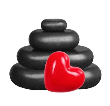 Black spa stones and red heart isolated on white Stock Photos