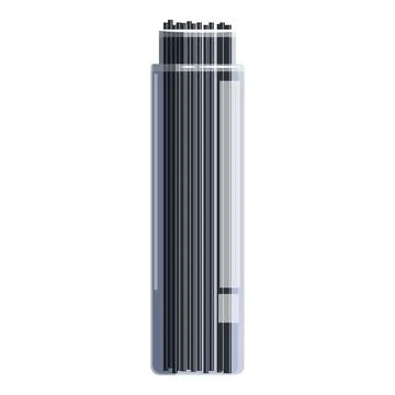 Black spaghetti in a transparent plastic container with a white label Stock Illustration