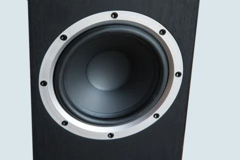 Black speaker system close-up isolated on white background Stock Photos